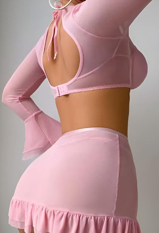 R409  lingerie set with bell sleeves and ruffled skirt