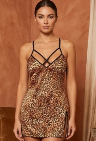 Sexy leopard print Satin lingerie-W472