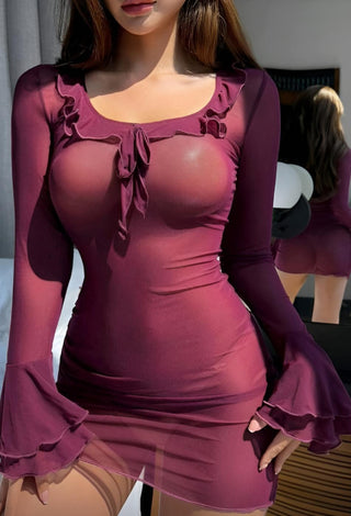 Ruffle Sleeve Sexy Purple Tulle Lingerie - R519