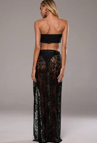 Elegant Black Lace Lingerie Set 2 Pieces Sheer Skirt - r459