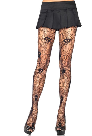 Black Skull Fishnet Tights – Patterned Mesh Stockings - 5333