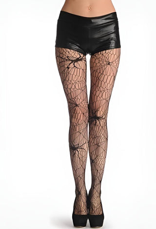 Spider Pattern Fishnet Tights – Black Mesh Stockings - 5335