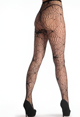 Spider Pattern Fishnet Tights – Black Mesh Stockings - 5335