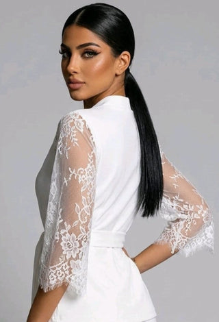 White Egyptian Cotton Lace Set | Mina Femme Luxury Collection - Femme 2912