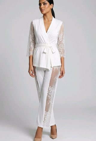 White Egyptian Cotton Lace Set | Mina Femme Luxury Collection - Femme 2912