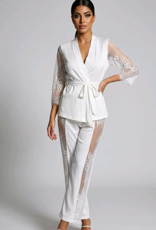 White Egyptian Cotton Lace Set | Mina Femme Luxury Collection - Femme 2912