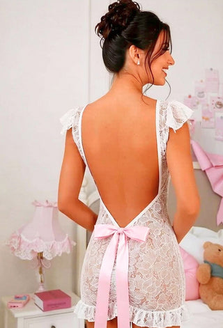 White Floral Lace Babydoll Lingerie - R485