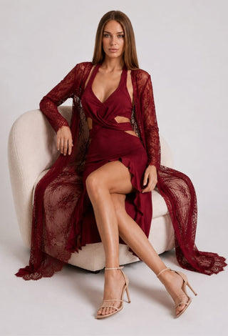 Elegant Butter Fabric Nightdress with Lace Robe – Joly 2364