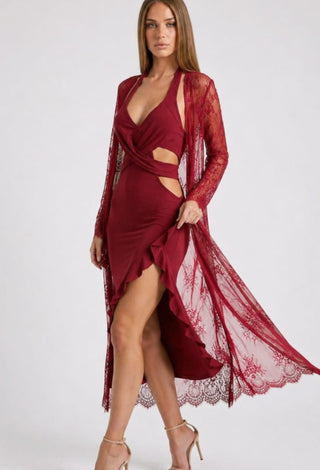 Elegant Butter Fabric Nightdress with Lace Robe – Joly 2364