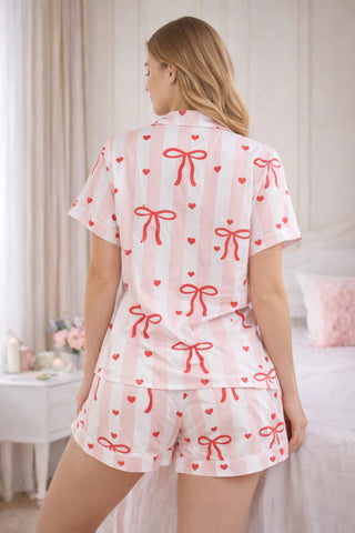 Striped Satin Pajama Set Pink & White - W672