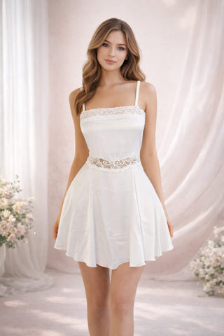 Soft Elegant White Satin Lingerie with Lace - W661