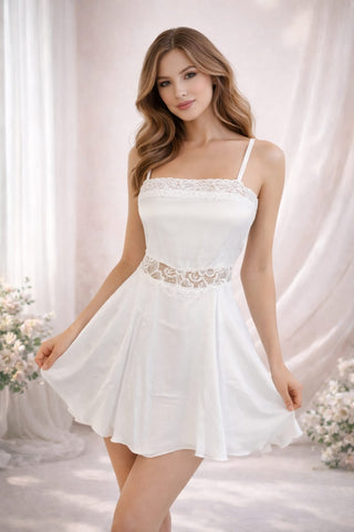 Soft Elegant White Satin Lingerie with Lace - W661