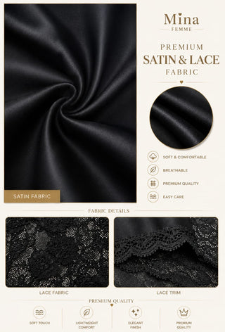 Elegant Black Satin Lace One-Piece Lingerie - W681