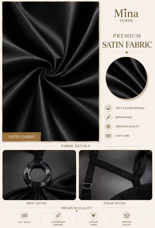 Luxury Black Satin Lingerie - W721