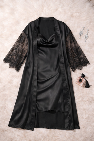 W555 Women's satin lingerie set with lace