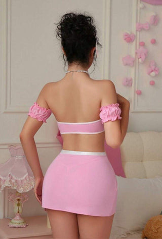 Baby Blue Bow Corset Set – Off Shoulder Mini Skirt Coquette Outfit - Joly 2274 - Mina Femme