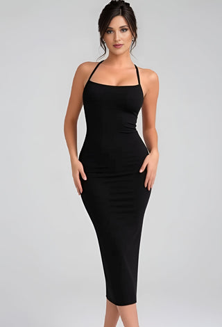 Backless Lace-Up Butter Fabric Midi Dress - Joly 2201 - Mina Femme