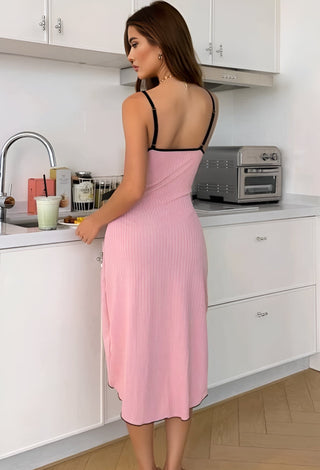 Bella Bows Ribbed Lounge Dress with Ribbon Details - Simple 5203 - Mina Femme