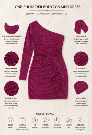 Berry Glam One-Shoulder Mini Dress - EVE-F119 - Mina Femme
