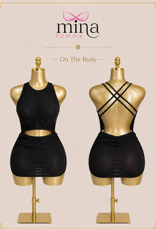 Black Cut-Out Cross Back Mini Dress - Joly 2172 - Mina Femme
