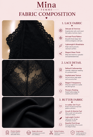 Black Long Butter Fabric Lace Lingerie - R334 - Mina Femme