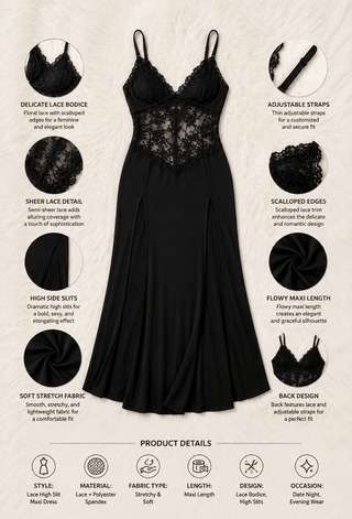 Black Long Butter Fabric Lace Lingerie - R334 - Mina Femme