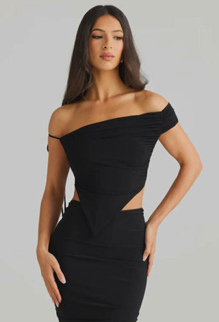 Black Off Shoulder 2 Piece Bodycon Dress - JOLY 2350 | Mina Femme - Mina Femme