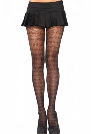 Black Patterned Fishnet Tights – Elegant Mesh Stockings - 6047 - Mina Femme