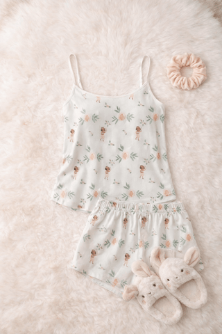 Blossom Dream Satin Pajama Set - Floral Sleepwear W652 | Mina Femme - Mina Femme