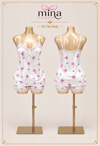 Blossom Dream Satin Short Pajama Set - W741 - Mina Femme