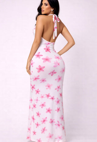 Blossom Print Halter Maxi Lounge Dress - JOLY 2335 - Mina Femme