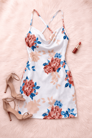 Blossom Satin Slip Nightdress - Floral Satin Sleepwear for Women W126 | Mina Femme - Mina Femme