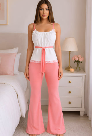 Blush Harmony – Egyptian Cotton Pajama Set with Lace - Femme 4081 - Mina Femme