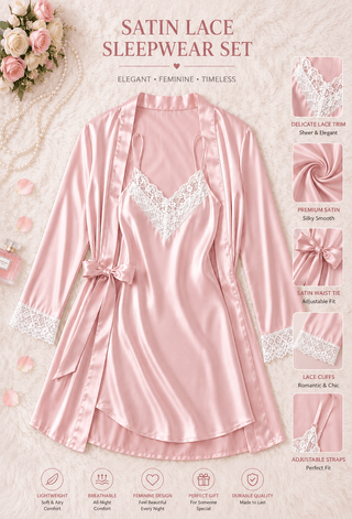 Blush Pink Satin Nightdress & Robe | Mina Femme Romantic Collection - W291 - Mina Femme