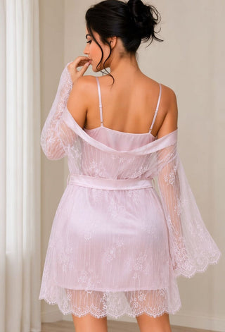 Blush Satin Bridal Chemise & Lace Robe Set - W523 - Mina Femme