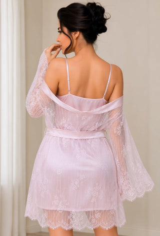 Blush Satin Bridal Chemise & Lace Robe Set - W523 - Mina Femme