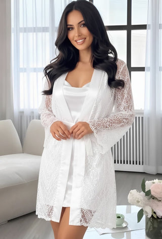 Blush Satin Bridal Chemise & Lace Robe Set - W523 - Mina Femme