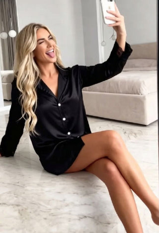 Blush Satin Button-Up Night Shirt - W645 - Mina Femme