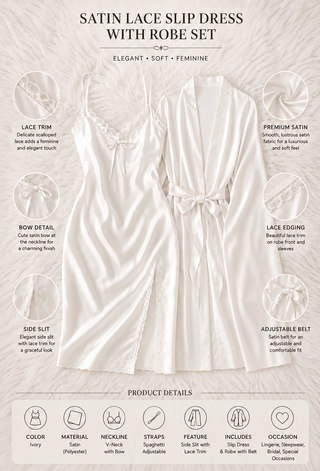 Bridal Bliss Satin Chemise & Robe Set - W232 - Mina Femme
