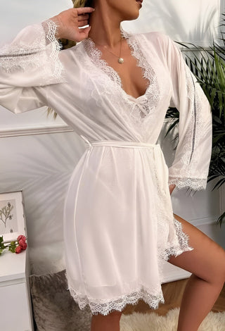 Bridal Elegance White Lace Lingerie Set with Robe - R124 | Mina Femme - Mina Femme