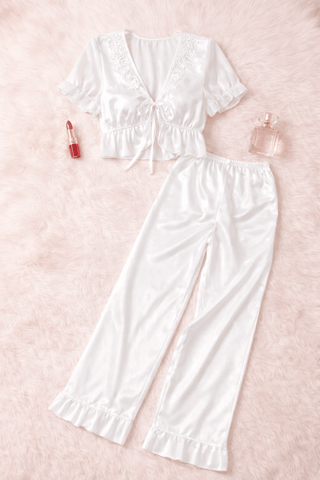 Bridal Satin Long Pajama Set - W606 | Mina Femme - Mina Femme