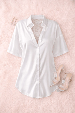 Bridal White Satin Nightshirt with Lace - W597 | Mina Femme - Mina Femme