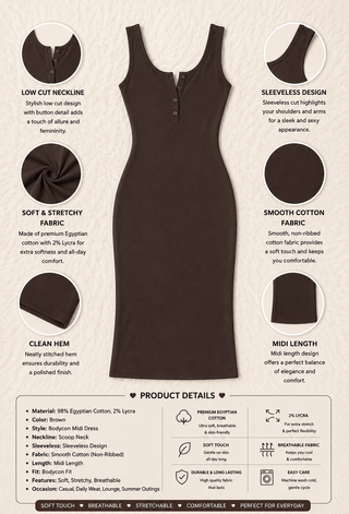 Brown Egyptian Cotton Midi Dress - Femme 4047 - Mina Femme