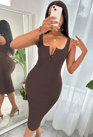 Brown Egyptian Cotton Midi Dress - Femme 4047 - Mina Femme