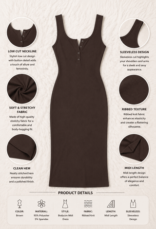 Brown Egyptian Cotton Midi Dress - Femme 4047 - Mina Femme