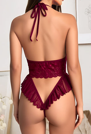 Burgundy Floral Lace Babydoll Lingerie – Unpadded - R576 - Mina Femme