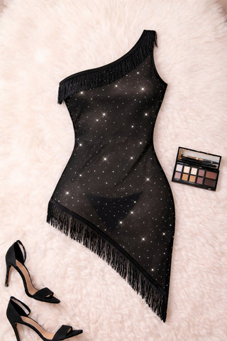 Celestial Shine Asymmetrical Dress Women’s Black Stardust lingerie - R502 | Mina Femme - Mina Femme