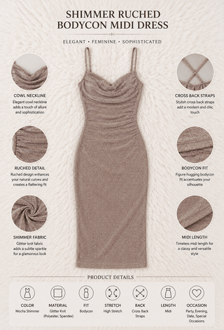Champagne Shimmer Bodycon Midi Dress - Eve-F105 - Mina Femme