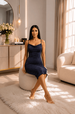 Champagne Shimmer Bodycon Midi Dress - Eve-F105 - Mina Femme