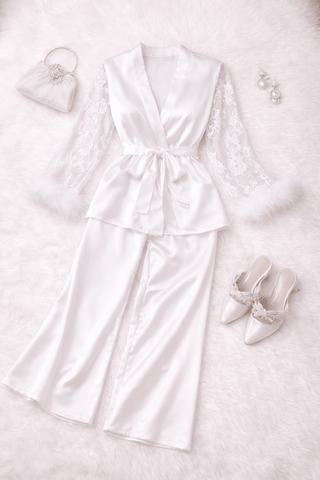 Classy & Trendy Women’s Satin Pajama Special made for Bridals - W443 | Mina Femme - Mina Femme